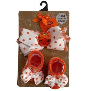 Baby Essentials Infant Girls Halloween Headwrap and Socks Set 0-6 Months NWT